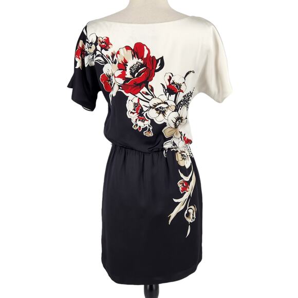 White House Black Market Silk Floral Color Block Graphic Art Print Dress - Picture 5 of 7